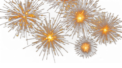 Radiant gold firework explosions, ideal for holiday banners, party invitations, and festive greeting cards