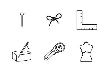 "Tailoring and Dressmaking Outline Icon Set - Measurement, Pin, and Mannequin"