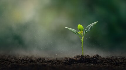 Young Green Seedling Emerging From Soil In Natural Environment. Symbol Of Growth And New Beginnings
