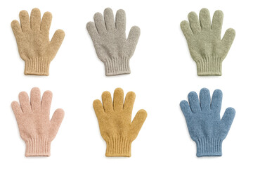 Obraz premium Collection of warm knitted gloves in various colors, soft wool winter clothing accessories, transparent background