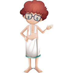 A Young Person With Curly Red Hair Wearing Glasses And Wrapped In A White Towel Waves With A Friendly Expression Against A Transparent Background