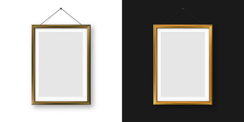 Realistic blank wooden picture frame. Modern poster mockup for artwork, photography, or advertising. Perfect for art galleries, interior decor, and branding. Vector illustration.