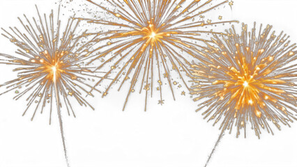 Golden fireworks burst with sparkling trails, isolated on white background, perfect for celebration, New Year, or festive event designs.