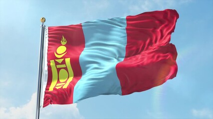 4K Mongolia flag waving in the wind - realistic Mongolia flag animation in high resolution, perfect for Mongolia national day, independence, travel and patriotic video projects