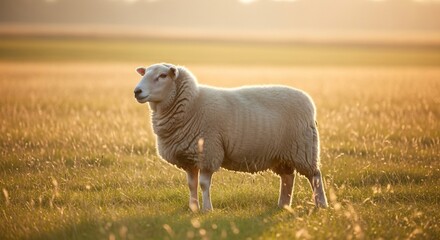 Obraz premium Sheep standing in a sunlit field of tall grass