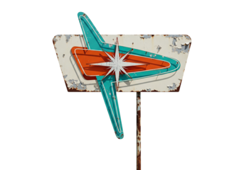 Retro Mid-Century Modern Atomic Starburst Roadside Signage Isolated on White Background, Vintage Advertising Element