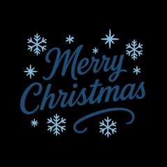 青い雪の結晶のメリークリスマス文字｜Blue Snowflake Merry Christmas Typography