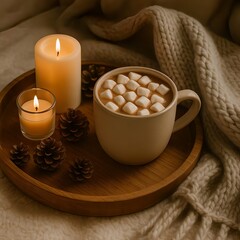 キャンドルと松ぼっくりとホットチョコレート｜Hot Chocolate with Candles and Pinecones