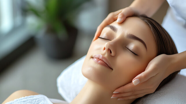 Therapist massaging temples and forehead, tension relief concept