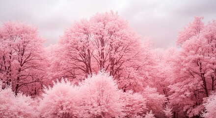 Pink Trees in a Forest - A Dreamy Landscape.