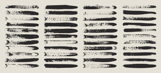 Obraz premium Grunge brush strokes, lines, ink smudges, hand-drawn scribble shapes. Handmade sketchy marks, acrylic stains, charcoal streaks. Paint textures, dry brush effect. Marker underline. Vector illustration.