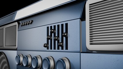 Detailed view of a vintage audio device showcasing knobs and controls in a sleek design