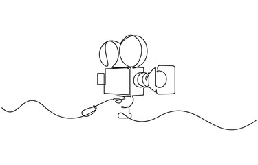 Minimalist continuous one line drawing of a vintage movie camera vector illustration. Editable outline