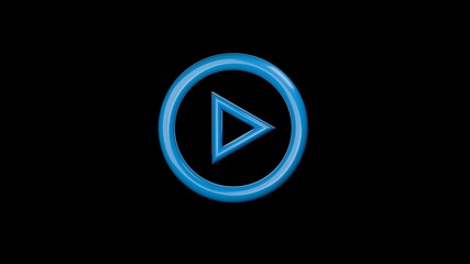 Bright blue play button symbol on a black background indicating video playback readiness in a digital interface