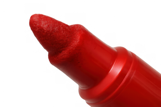 Red marker pen with a saturated tip, perfect for sketching, highlighting, or marking, set against a clear background