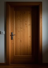 Obraz premium A sturdy, thick wooden interior door is secured completely in its frame, signifying privacy, security, completion, and separation within a structure ,structure ,accessibility ,close