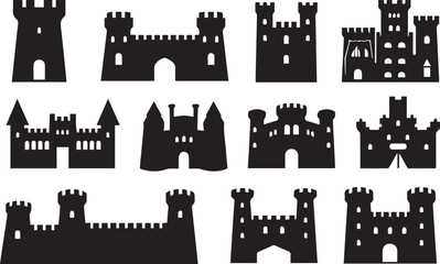 Obraz premium Set of castle silhouettes on isolated background Artwork