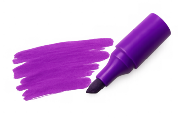 Purple felt-tip marker drawing a bright ink stroke, making a colorful highlight line, transparent background