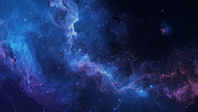 Cosmic Tapestry. An Abstract Nebula of Violet, Azure, and Shimmering Light Particles.