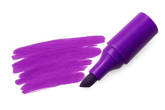 Purple felt-tip marker drawing a bright ink stroke, making a colorful highlight line, transparent background - Powered by Adobe