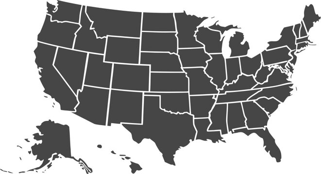 USA map with states isolated on a white background. Vector illustration of the map of the United States of America, AI-Generated Vector
