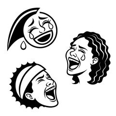 Three diverse faces laughing hysterically with tears of joy