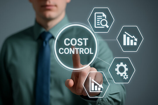 COST CONTROL. Cost and quality control, business strategy and project management concept. Cost reduction and effective business