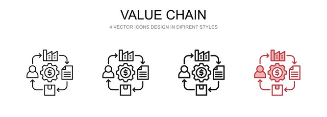 Value Chain in 4 different styles vector illustration