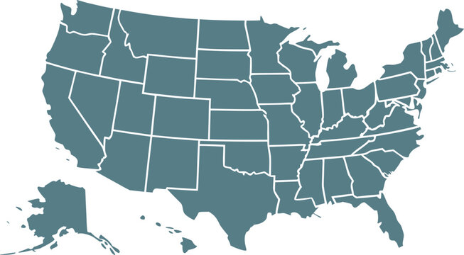 USA map with states isolated on a white background. Vector illustration of the map of the United States of America, AI-Generated Vector
