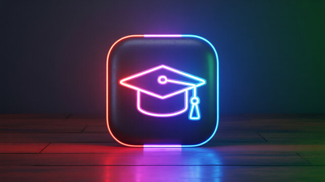Vibrant Neon Graduation Cap Icon for Education Success