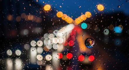 Rainy Night City Lights Bokeh Effect Through Window