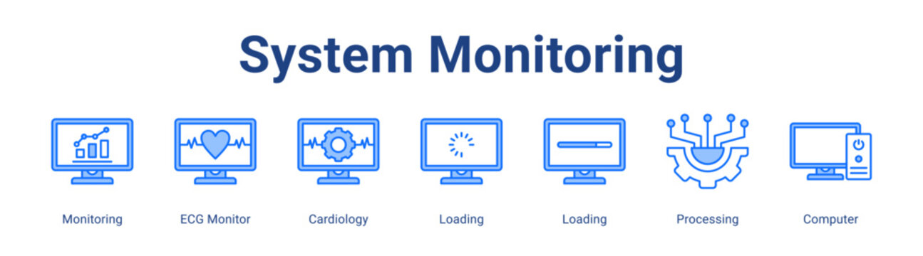 System Monitoring web icon vector illustration concept with icon of Monitoring, ECG Monitor, Cardiology, Loading, Loading, Processing, Computer
