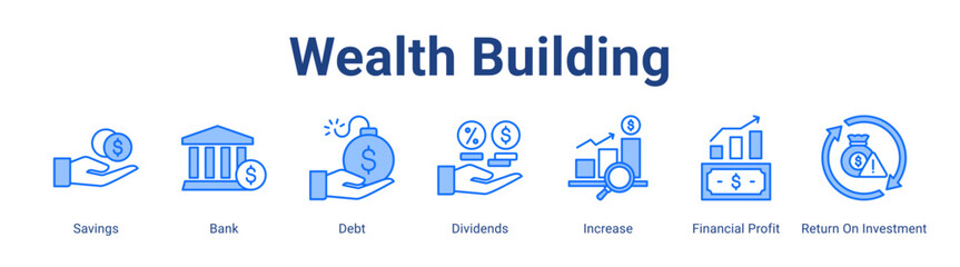 Wealth Building web icon vector illustration concept with icon of Savings, Bank, Debt, Dividends, Increase, Financial Profit, Return On Investment