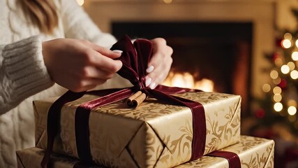 Woman wrapping gifts