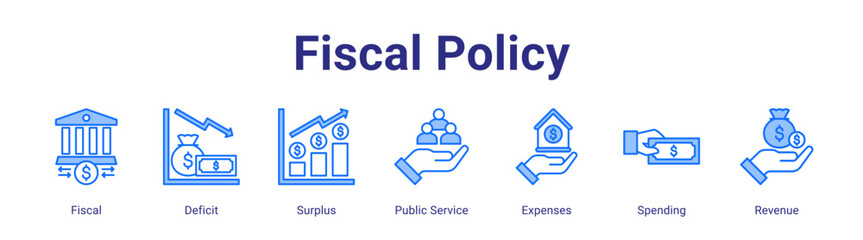 Fiscal Policy web icon vector illustration concept with icon of Fiscal, Deficit, Surplus, Public Service, Expenses, Spending, Revenue