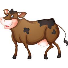 Brown Cartoon Cow With Black Spots Standing With Transparent Background And Happy Expression
