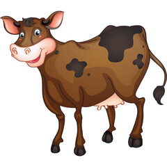 Cartoon Brown And Black Cow Standing On Transparent Background With Happy Expression On Its Face