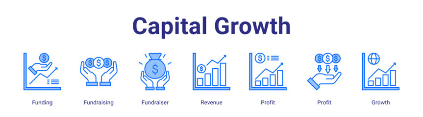 Capital Growth web icon vector illustration concept with icon of Funding,Fundraising,Fundraiser,Revenue,Profit,Profit,Growth