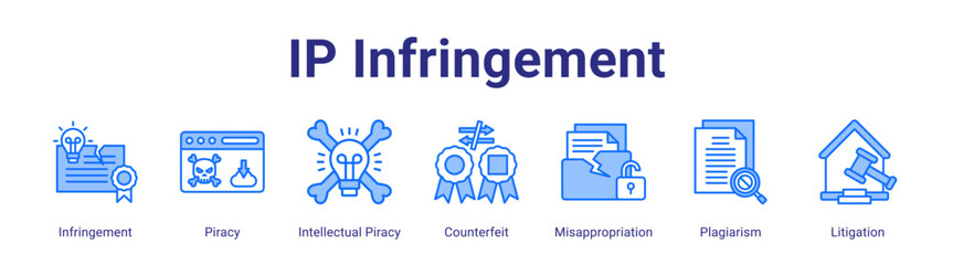 Obraz premium Ip Infringement web icon vector illustration concept with icon of Infringement,Piracy,Intellectual Piracy,Counterfeit,Misappropriation,Plagiarism,Litigation