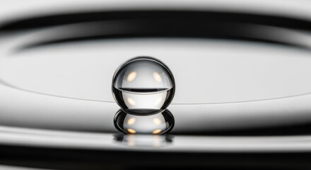 Tiny Water Droplet Reflects Bright Lights on a Smooth Surface