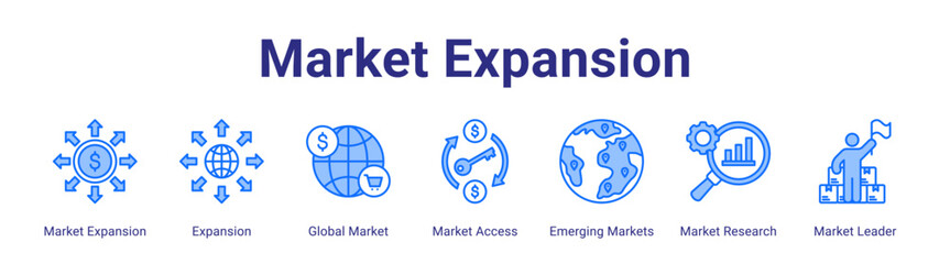 Market Expansion web icon vector illustration concept with icon of Market Expansion,Expansion,Global Market,Market Access,Emerging Markets,Market Research,Market Leader