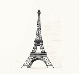 Obraz premium Eiffel Tower Architectural Blueprint Sketch Design Illustration