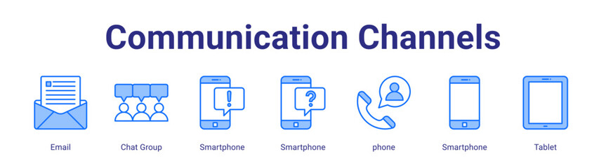 Communication Channels web icon vector illustration concept with icon of Email,Chat Group,Smartphone,Smartphone,phone,Smartphone,Tablet