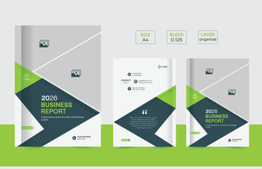 Green Business Brochure Template with Clean Layout for A4 Print, modern design, annual report.