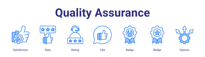 Fototapeta premium Quality Assurance web icon vector illustration concept with icon of Satisfaction,Rate,Rating,Like,Badge,Badge,Options
