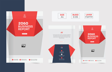 Dynamic A4 Business Brochure Template Featuring Creative Shapes and Stylish Design, print, red color, blue, modern design