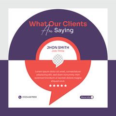 Square testimonial and feedback template design for client review and service promotion