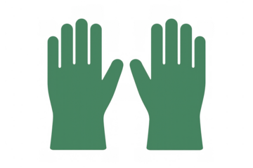Green rubber protective gloves for cleaning, gardening, and household tasks on transparent background