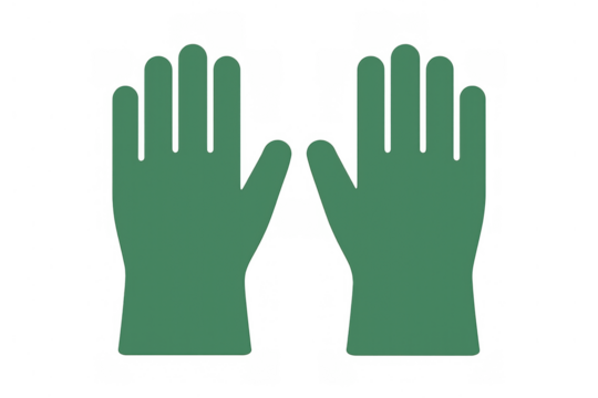 Green rubber protective gloves for cleaning, gardening, and household tasks on transparent background