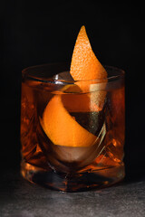 Classic Negroni Cocktail. Served with ice and orange zest